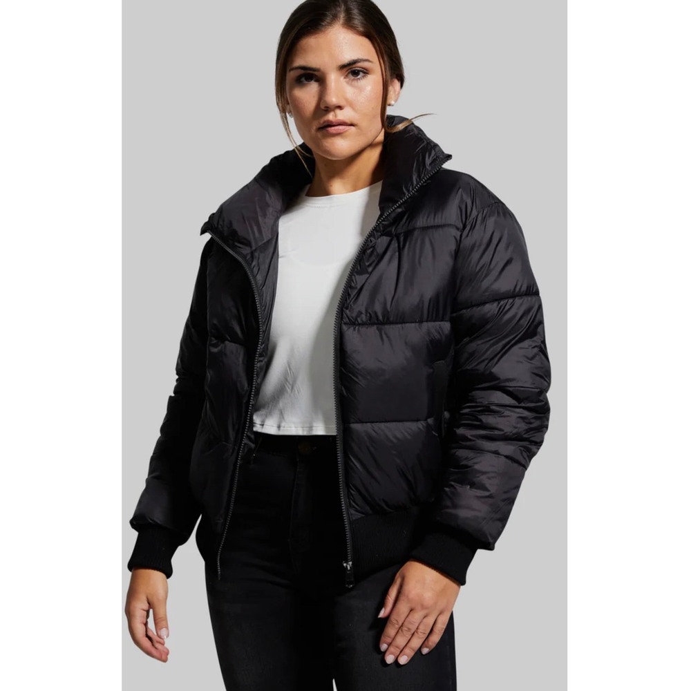 Born Primitive Warm Rush Womens Black Quilted Cropped Puffer Jacket Size Large